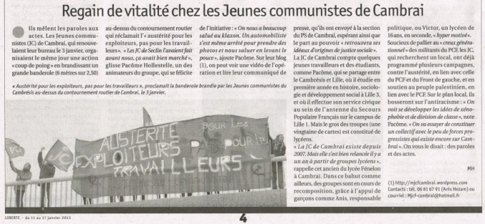 Article Liberté Hebdo 12/01/13